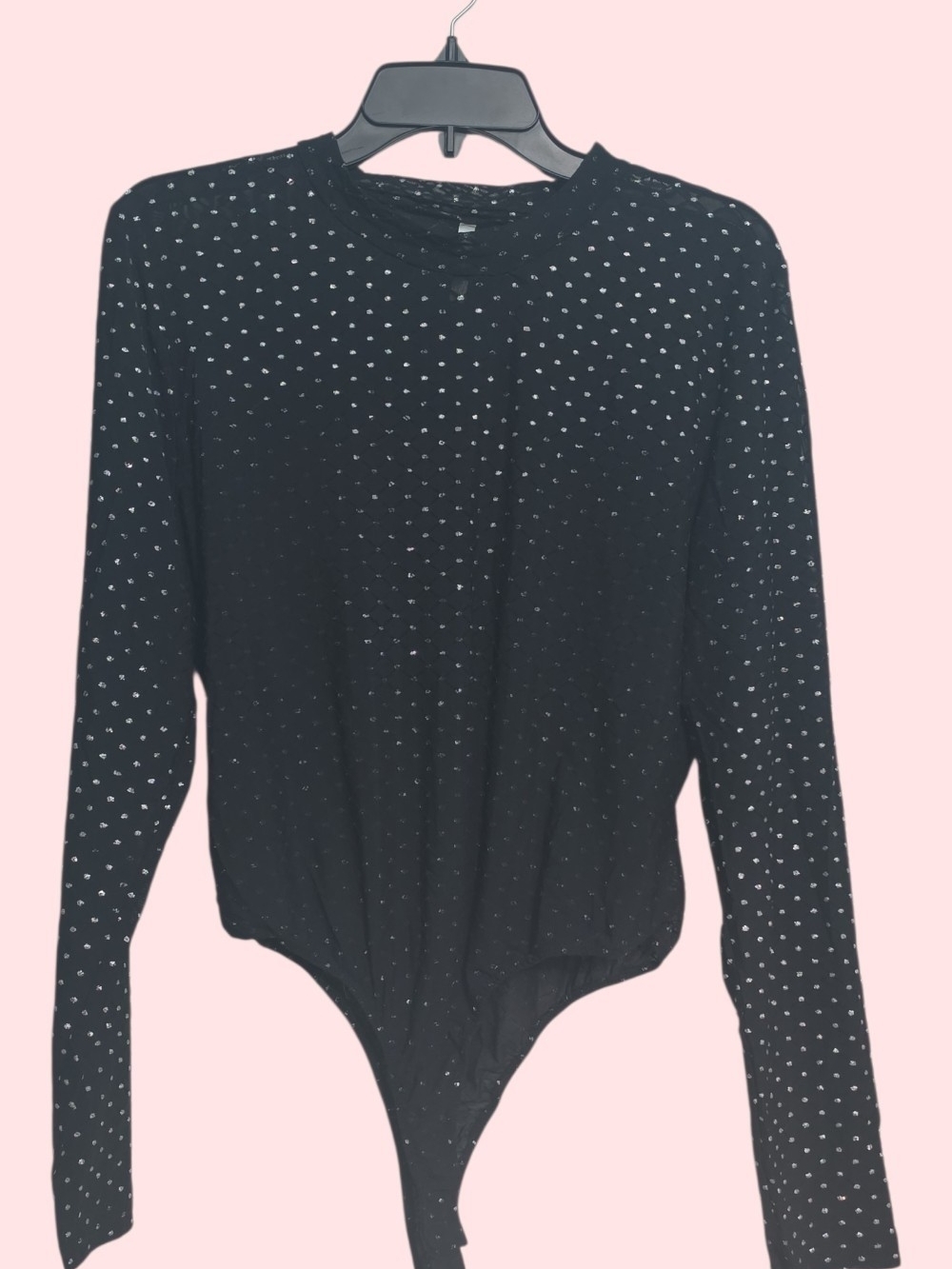 Black Long Sleeve  Mesh Bodysuit With Sparkly Dots